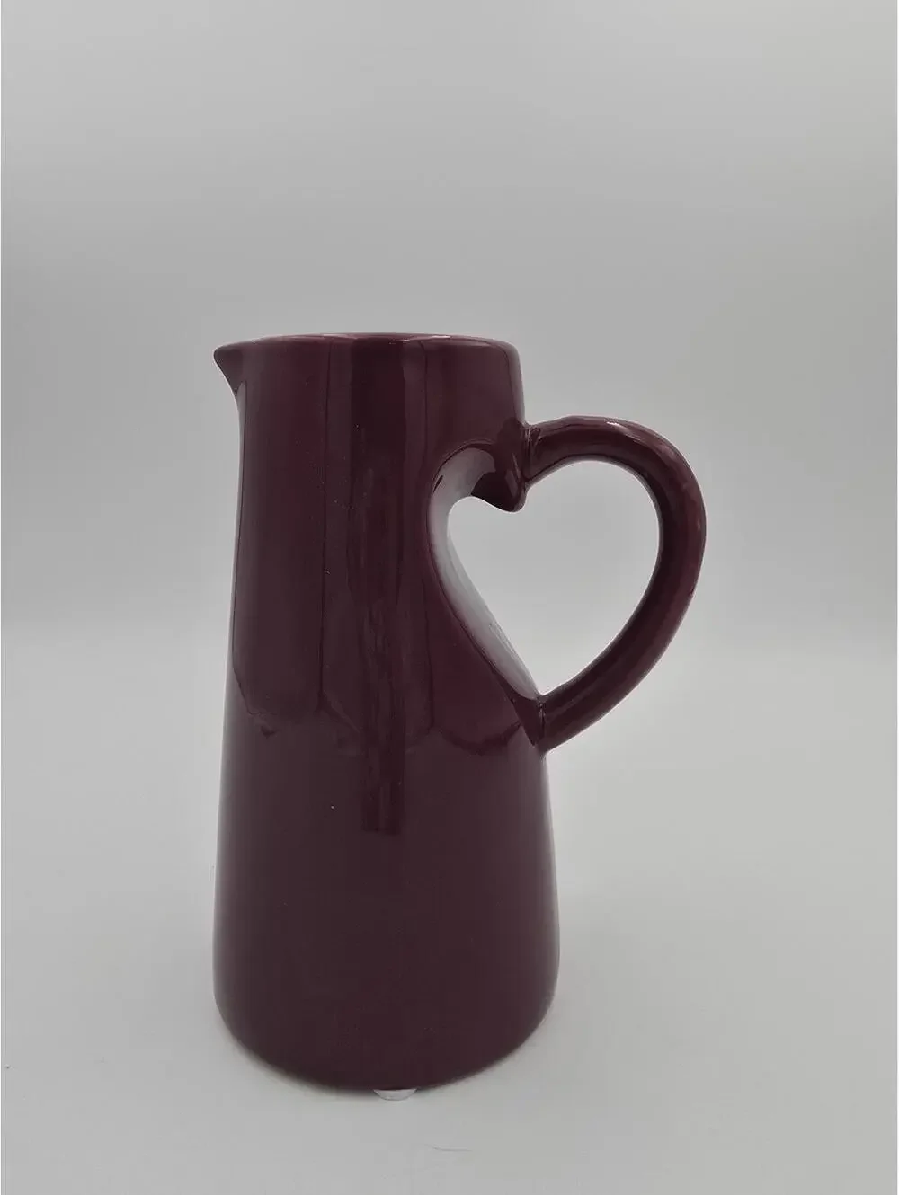 Burgundy Maroon Ceramic Pitcher Jug Heart Handle Vase 6.5